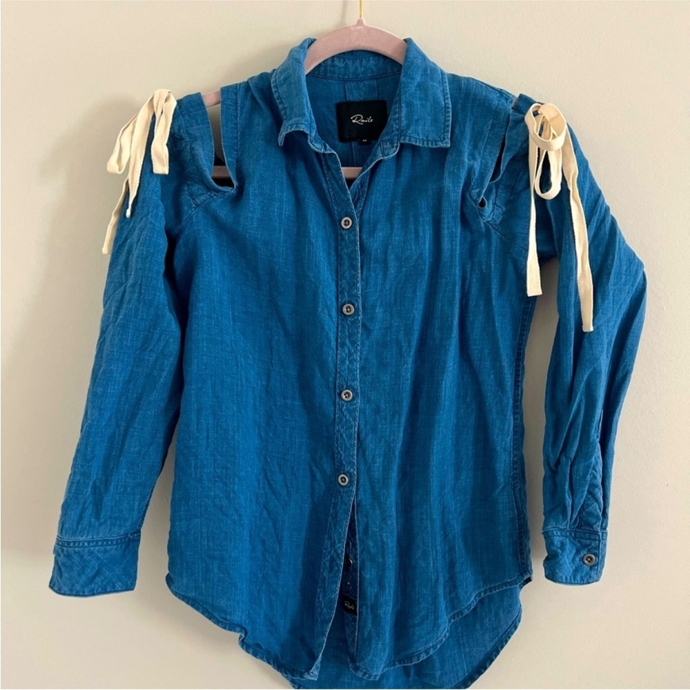 Rails Chambray Blue Button Down Open Shoulder Rib… - image 3
